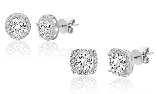 Sterling Silver Halo Stud Earrings Set with Swarovski Crystals by Angélique Paris