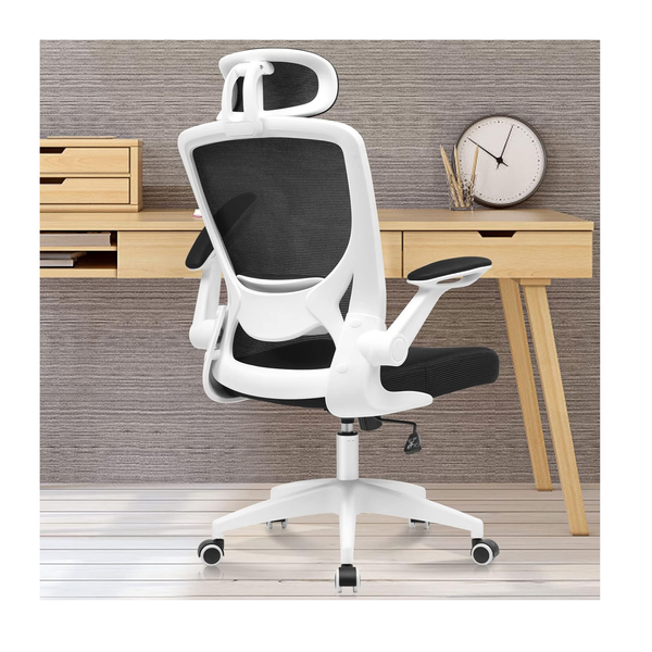 Silla ergonómica de malla para juegos de oficina con soporte lumbar y brazos abatibles - Altura ajustable