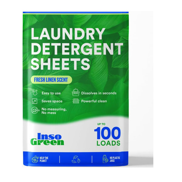 InsoGreen 100-Load Laundry Sheets - Zero Jugs, No Mess