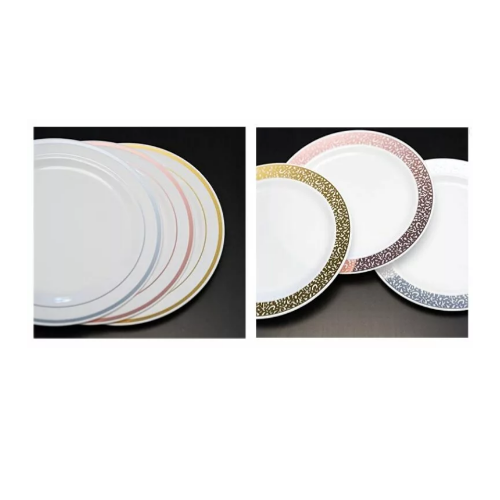 40-Count Gold Lace Rim Disposable Plastic Plates