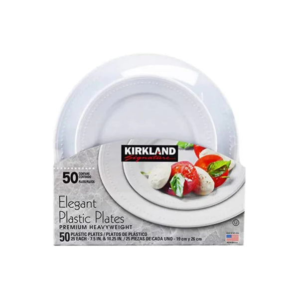 50 Kirkland Signature Elegant Plastic Plates Premium Heavy Weight