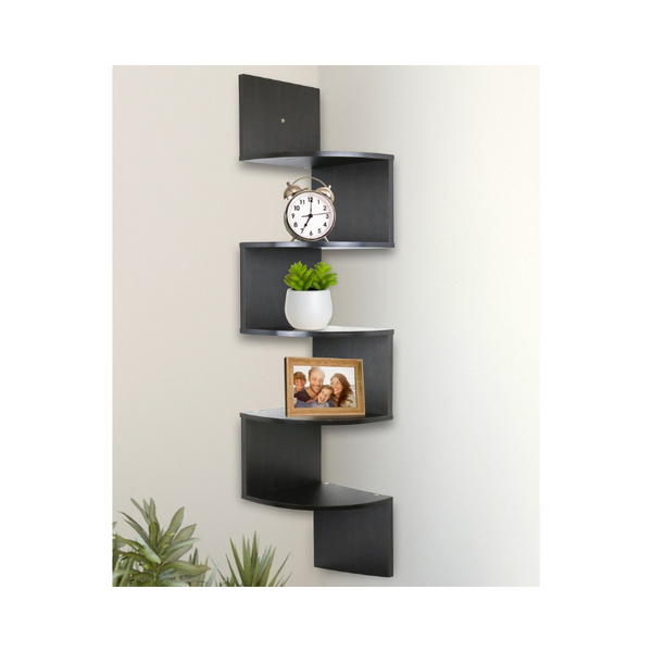 Greenco 5 Tier Wall Mount Corner Shelves Espresso Finish