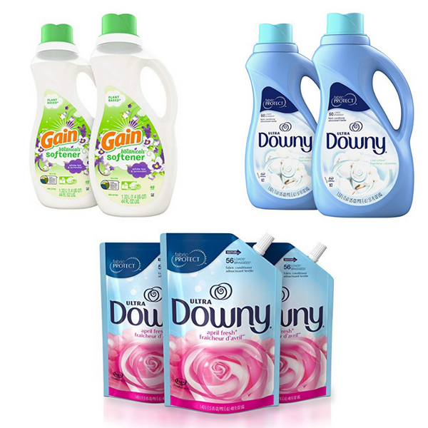 3 Downy Or Gain Liquid Fabric Softener And 240 Packs Of Downy, Bounce Or Gain Dryer Sheets