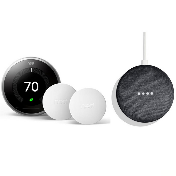 Nest Learning Thermostat + 2 x Temperature Sensors + Google Home Mini