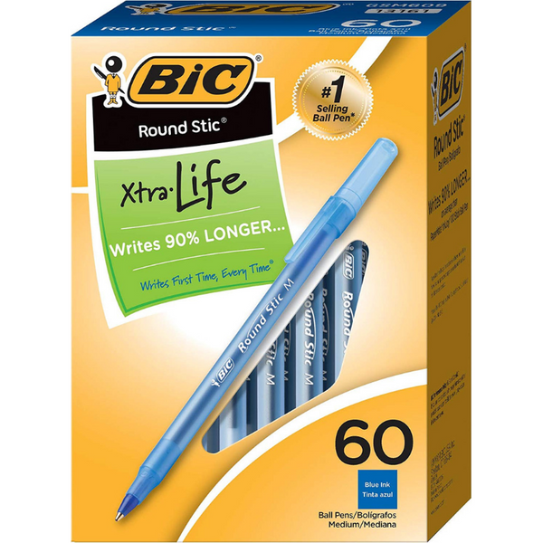 60 bolígrafos BIC Round Stic Xtra Life azul