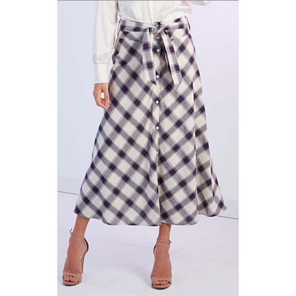 Plaid Button-Front Skirt (2 Colors)