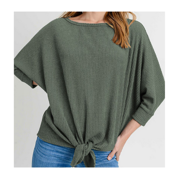 Front-Tie Dolman Ribbed Top