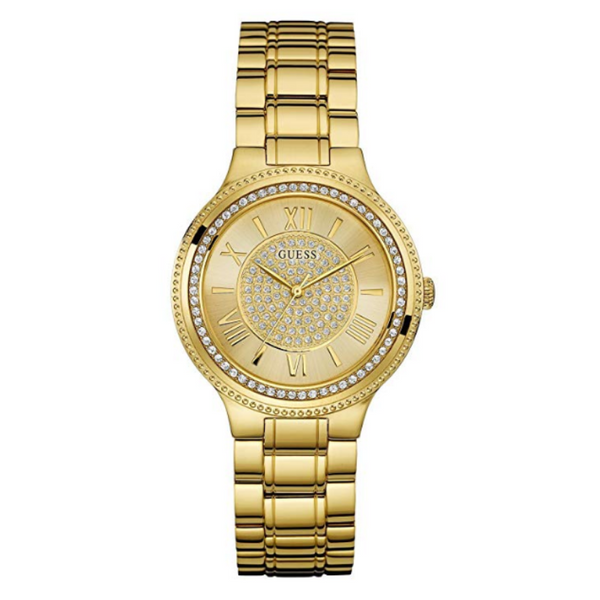 GUESS Reloj de acero satinado con detalles de cristal para mujer