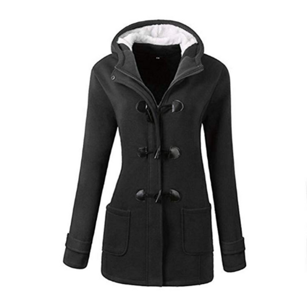 Women's Hooded Horn Leather Buckle Solid Coats (4 Colors)