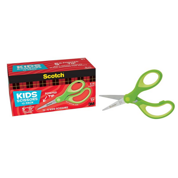 Pack Of 12 Scotch 5-Inch Soft Touch Pointed Kid Scissors