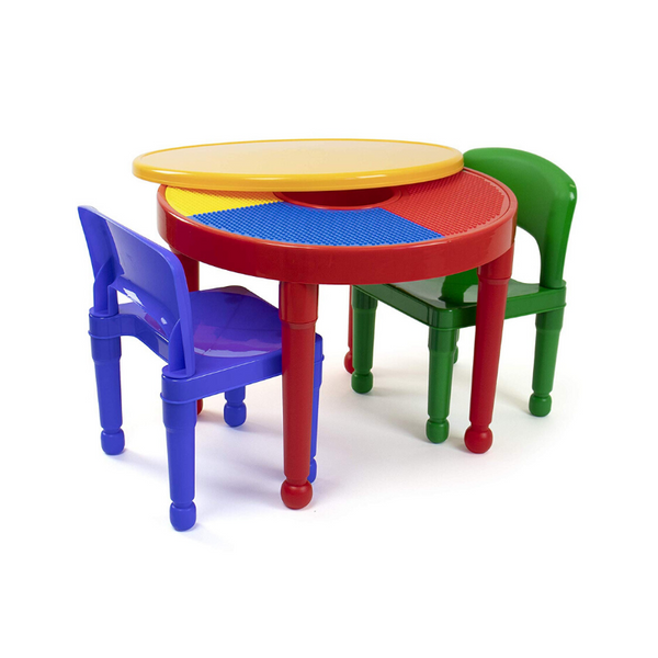 Plastic Building Blocks-Compatible Activity Table and 2 Chairs Set