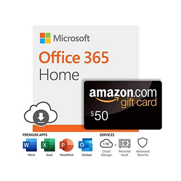 Microsoft Office 365 Inicio | Suscripción de 12 meses con renovación automática + tarjeta de regalo de Amazon.com de $50