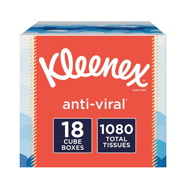 18 cajas cúbicas de 60 pañuelos faciales antivirales Kleenex