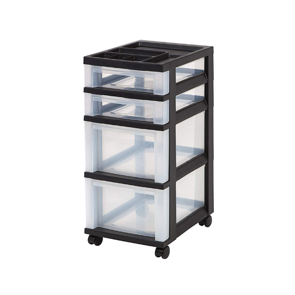 IRIS 4-Drawer Rolling Storage Cart with Organizer Top