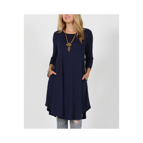 3/4 Sleeve Tunic Dresses (20 Colors)