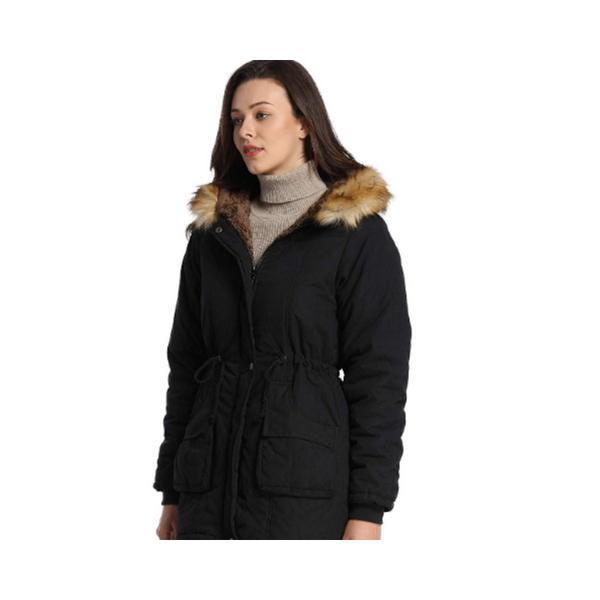 Parkas cálidas con capucha para mujer con chaquetas de piel sintética (2 colores)