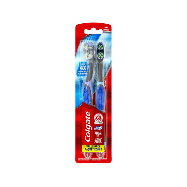 Juego de 2 cepillos de dientes eléctricos sónicos con punta de hilo dental Colgate 360 ​​Total Advanced