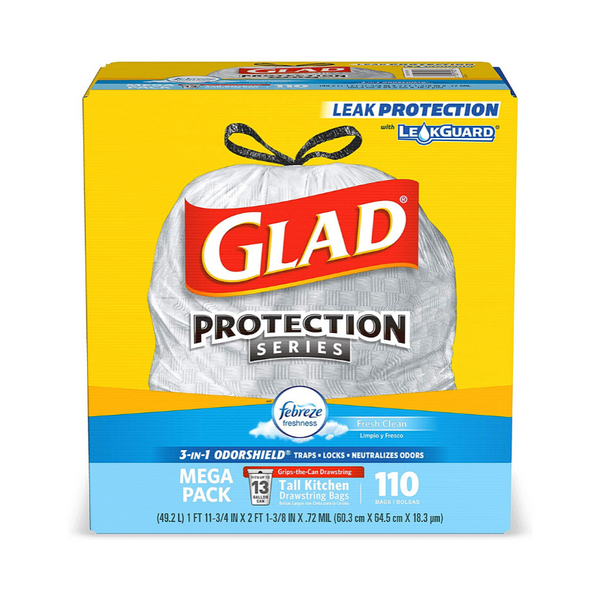 110 Glad Tall Kitchen Drawstring Trash Bags (13 Gallon)