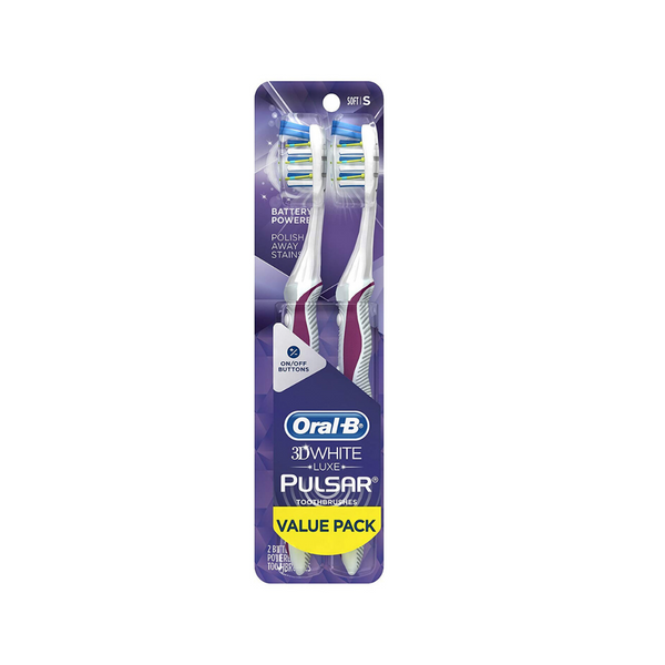 2 Pack Of Oral-B Pulsar 3d White Advanced Vivid Soft Toothbrushes