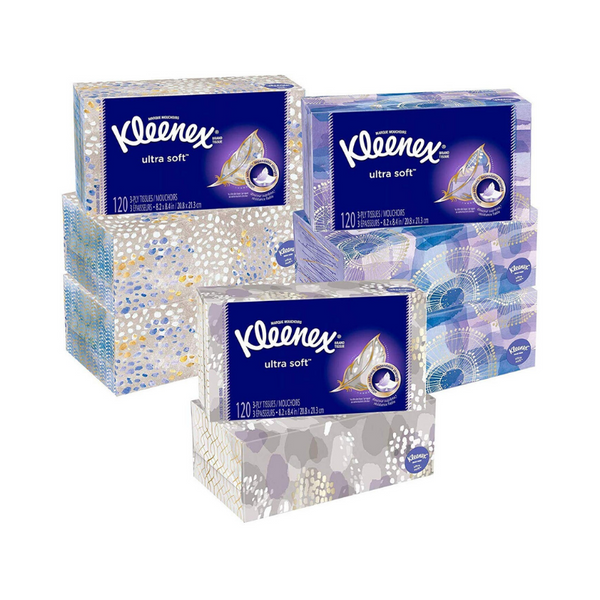 8 Boxes Of Kleenex Ultra Soft Facial Tissues