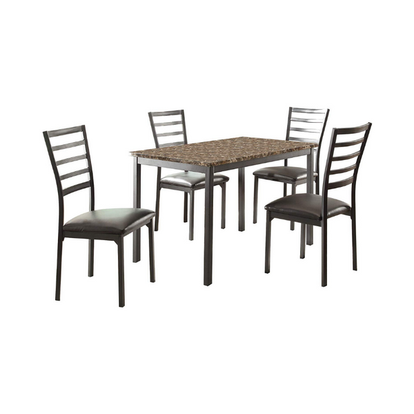 5-Piece Metal Dinette Set, Laminated Faux Marble Top