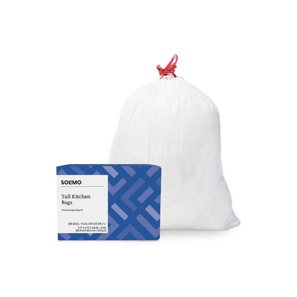 200 Amazon Brand - Solimo Tall Kitchen Drawstring Trash Bags, 13 Gallon