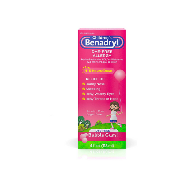 Children’s Benadryl Dye-Free Allergy Liquid, Bubble Gum Flavor