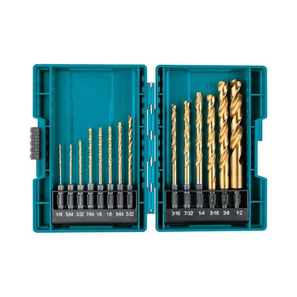 Juego de brocas de titanio Makita Impact Gold de 14 piezas con vástago hexagonal de 1/4"