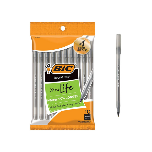 10 BIC Round Stic Xtra Life Ballpoint Pens