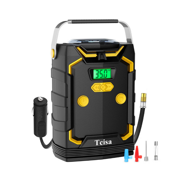 Tcisa DC 12V Portable Air Compressor Pump Tire Inflator with Digital Pressure Gauge