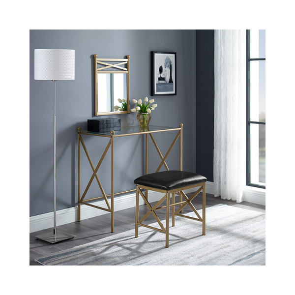 Mainstays Gold Metal Vanity w/ Wall Mirror & Upholstered Stool