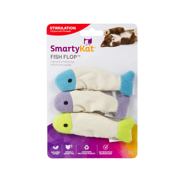 Juguetes arrugados para gatos con hierba gatera SmartyKat Fish Flop de 3 unidades