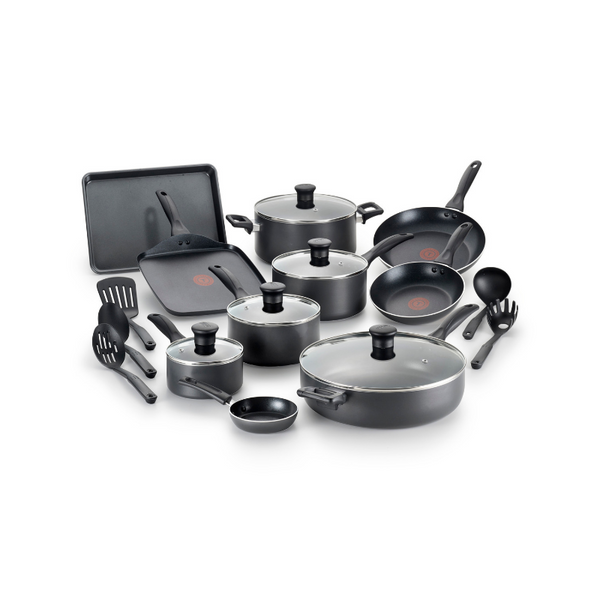 20-Pc T-fal Easy Care Thermo-Spot Non-Stick Cookware Set (Gray or Red)