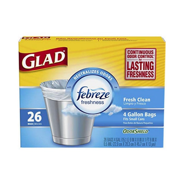 156-Count 4-Gallon Glad OdorShield Small Trash Bags w/ Febreze