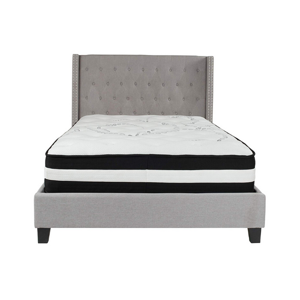 Full Size Tufted Upholstered Platform Bed with Pocket Spring Mattress