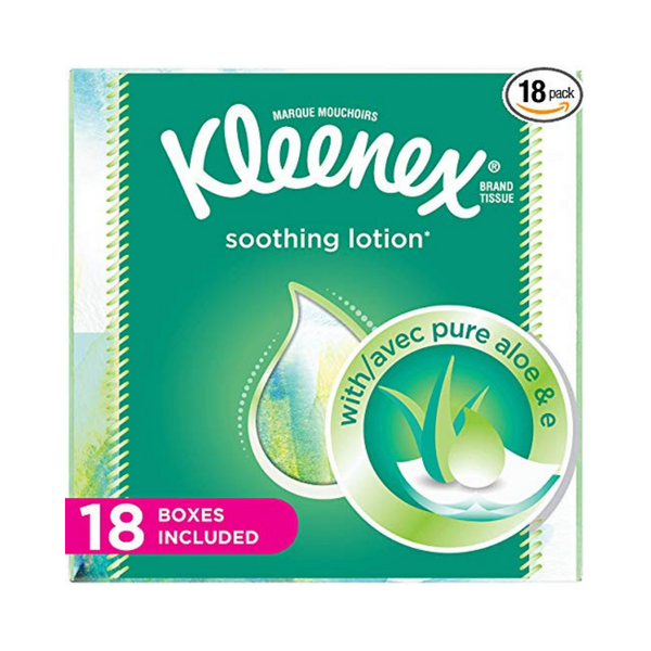 Paquete de 18 pañuelos faciales en loción Kleenex con aloe y vitamina E