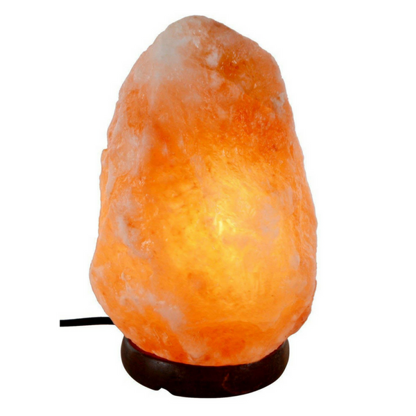 Rocky Limin Hand Carved Natural Crystal Himalayan Rock Salt Lamp Wood Base, Bulb And Dimmer Control