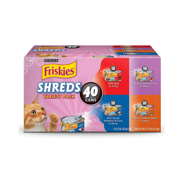 40-Count 5.5oz Purina Friskies Canned Wet Cat Food (Shreds Variety Pack)