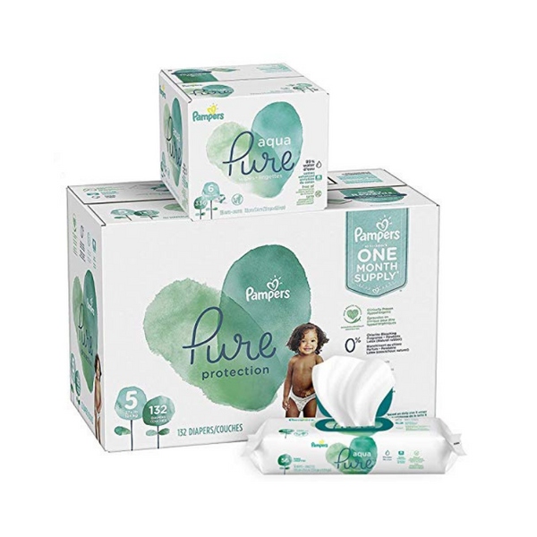 Pañales Pampers Pure Protection de 186 quilates (talla 2) + toallitas para bebé Aqua Pure de 336 quilates