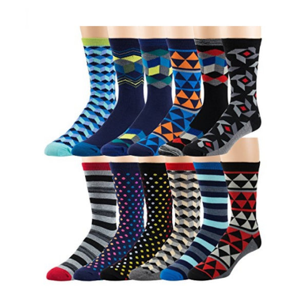 Pack of 12 men's dress crew socks - Assorted colors and patterns