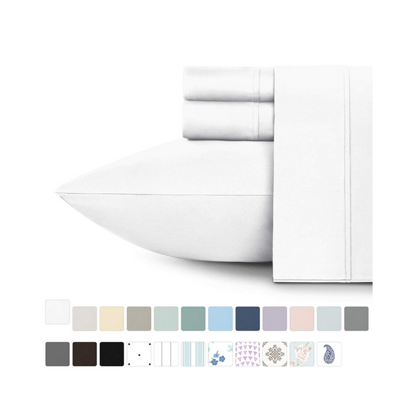 400-Thread-Count 100% Cotton Sheet Pure White Queen-Sheets Set