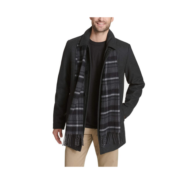 Dockers Men's Weston Wool Blend Car Coat with Scarf