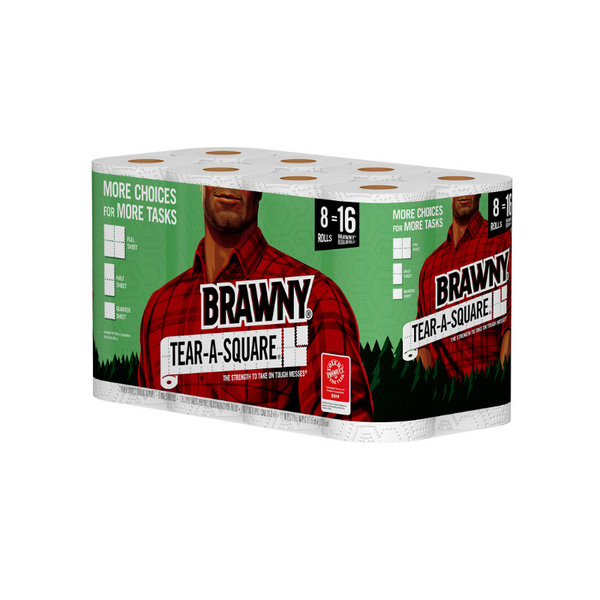 8 rollos dobles de toallas de papel Brawny Tear-A-Square