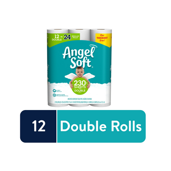 12 rollos dobles (24 rollos regulares) de papel higiénico suave Angel