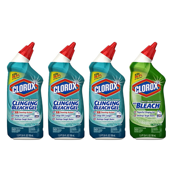 Paquete de 4 limpiadores para inodoros Clorox con lejía, paquete variado