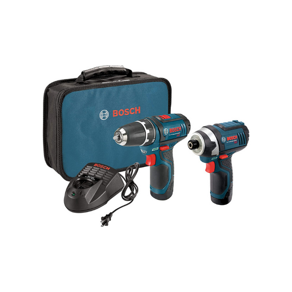 Kit de taladro/destornillador inalámbrico Bosch de 12 V y destornillador de impacto con 2 baterías y cargador