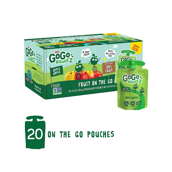 Puré de manzana GoGo squeeZ para llevar, 20 unidades, 3.2 oz (manzana)