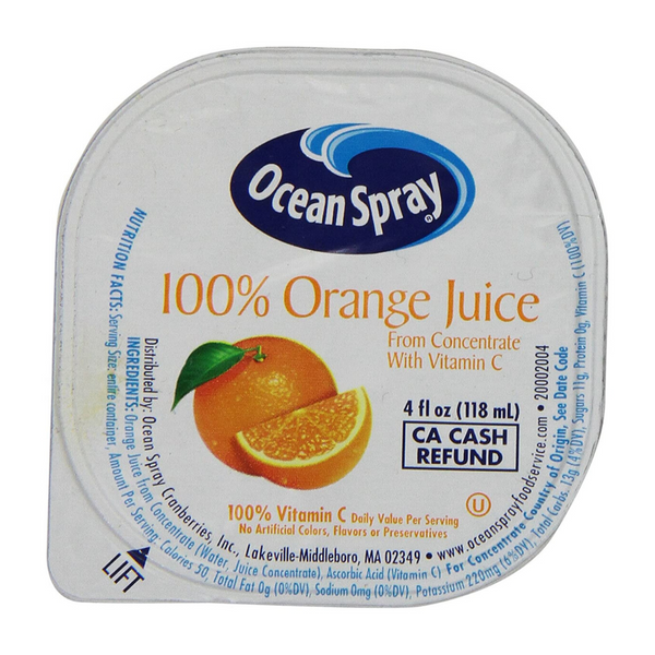 48 tazas de 4 oz de Ocean Spray 100% jugo de naranja