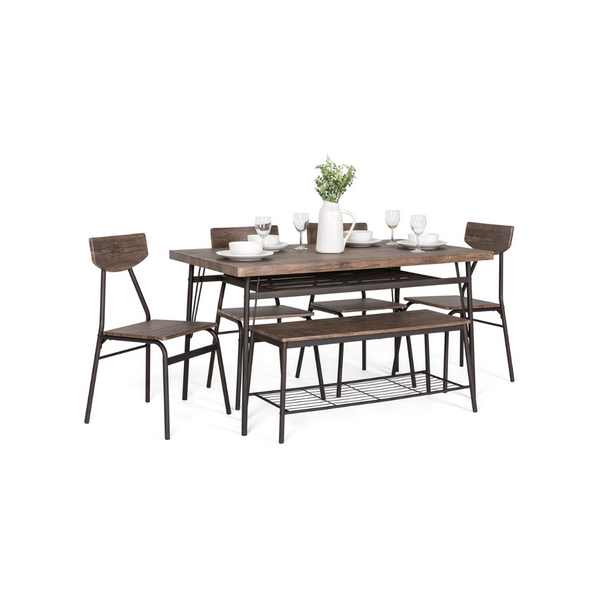 6-Piece 55in Modern Home Dining Set With Storage Racks