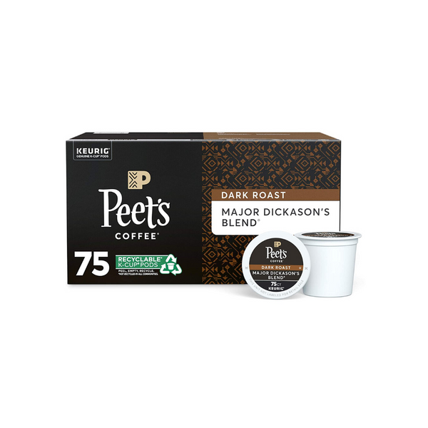 75 tazas K-Cups de mezcla de Major Dickason's Coffee Peet's Coffee (tostado oscuro)